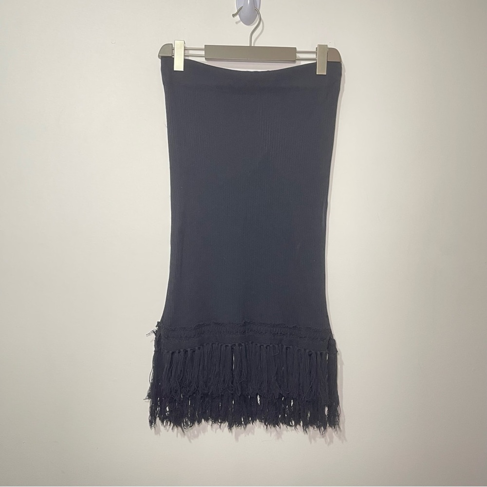 Club Monaco Black Midi Skirt with Fringe Hem